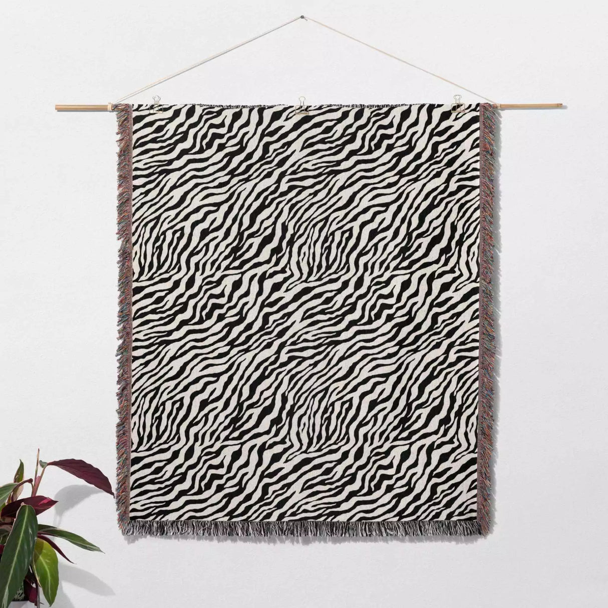 Zebra Animal Print Black and White Woven Throw Blanket and Tapestry - DesignerOllie.com