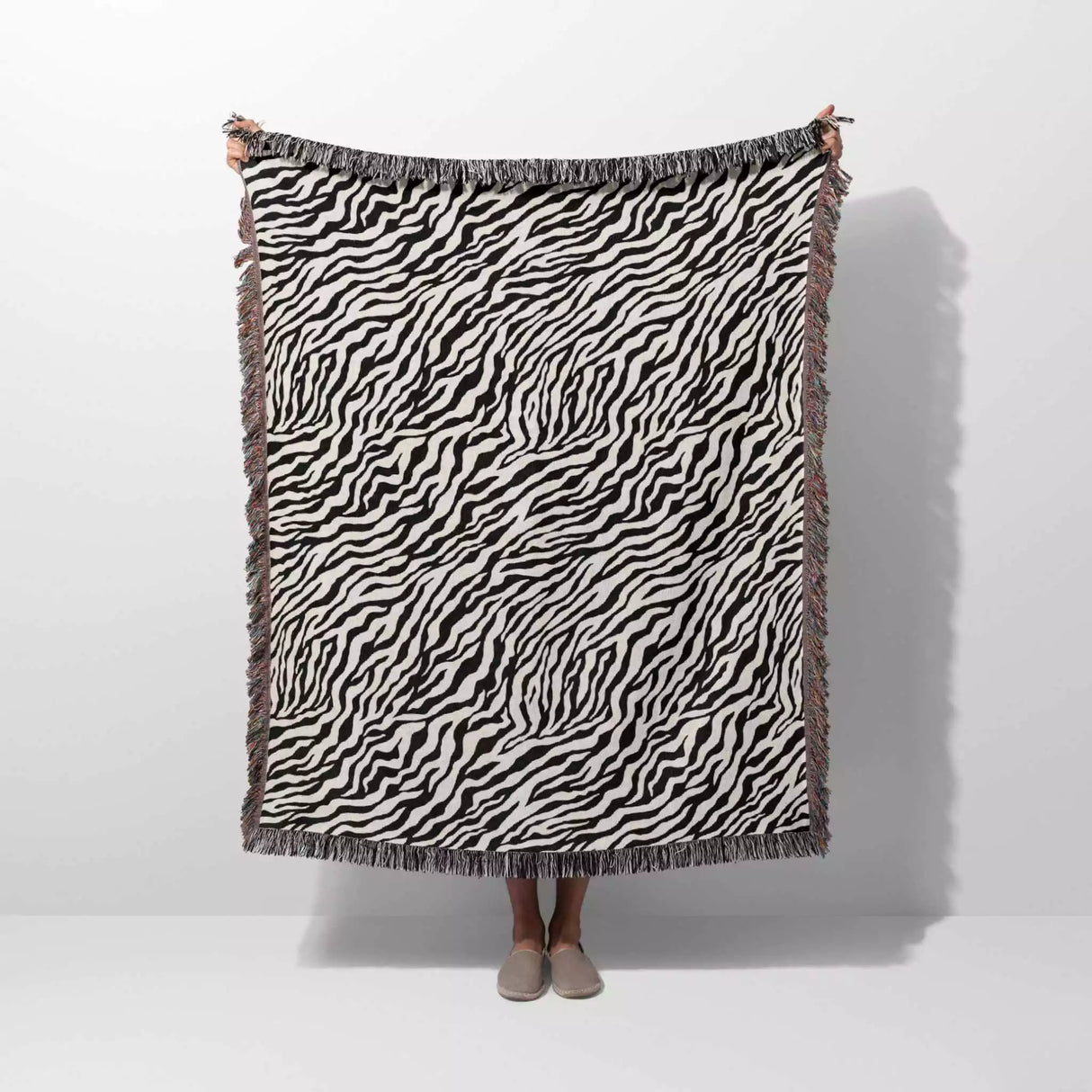 Zebra Animal Print Black and White Woven Throw Blanket and Tapestry - DesignerOllie.com