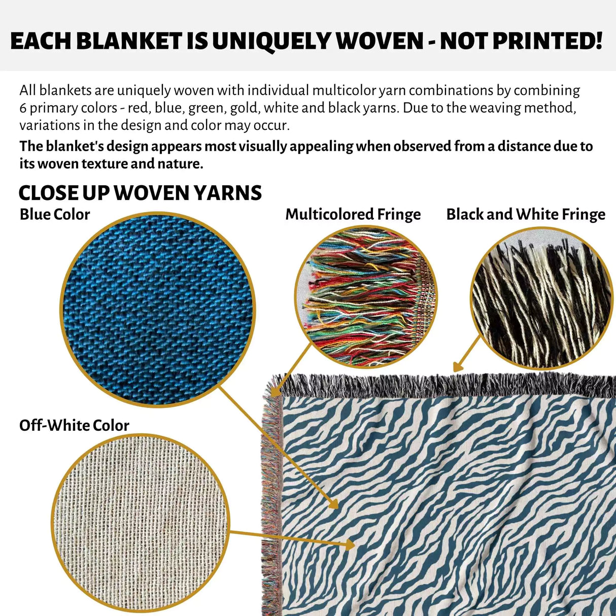 Zebra Animal Print Blue Woven Throw Blanket and Tapestry - DesignerOllie.com