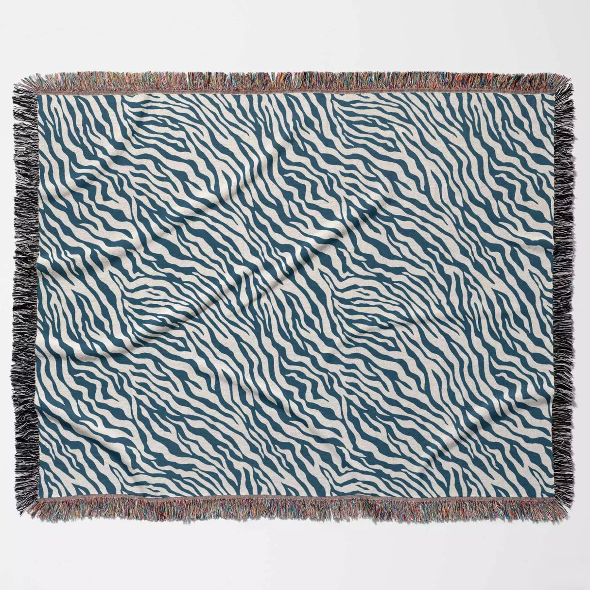 Zebra Animal Print Blue Woven Throw Blanket and Tapestry - DesignerOllie.com