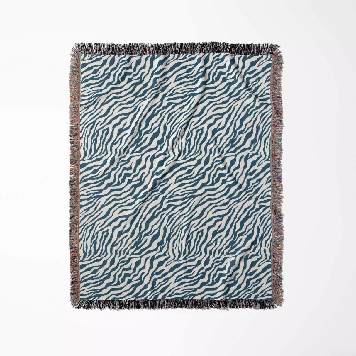 Zebra Animal Print Blue Woven Throw Blanket and Tapestry - DesignerOllie.com