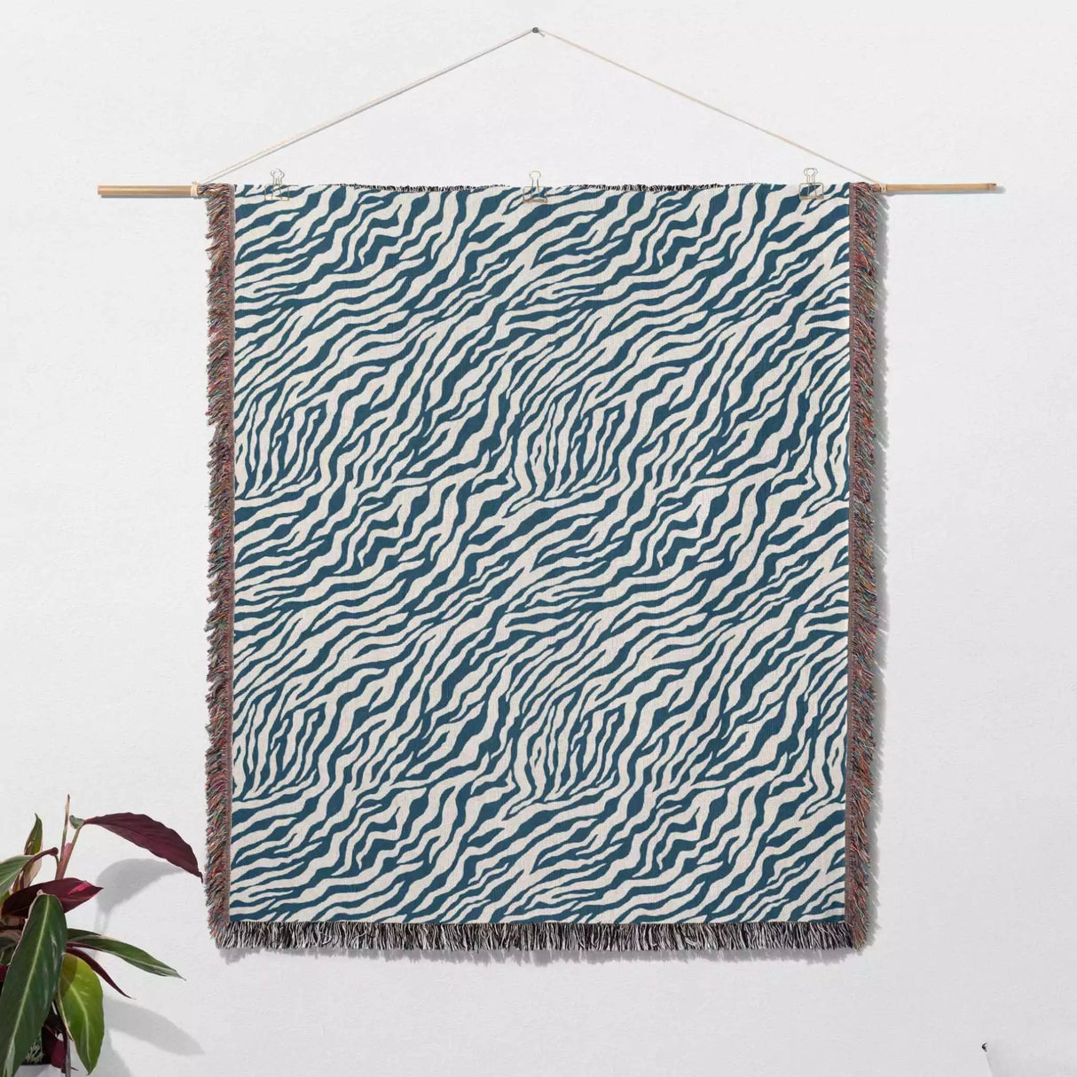 Zebra Animal Print Blue Woven Throw Blanket and Tapestry - DesignerOllie.com