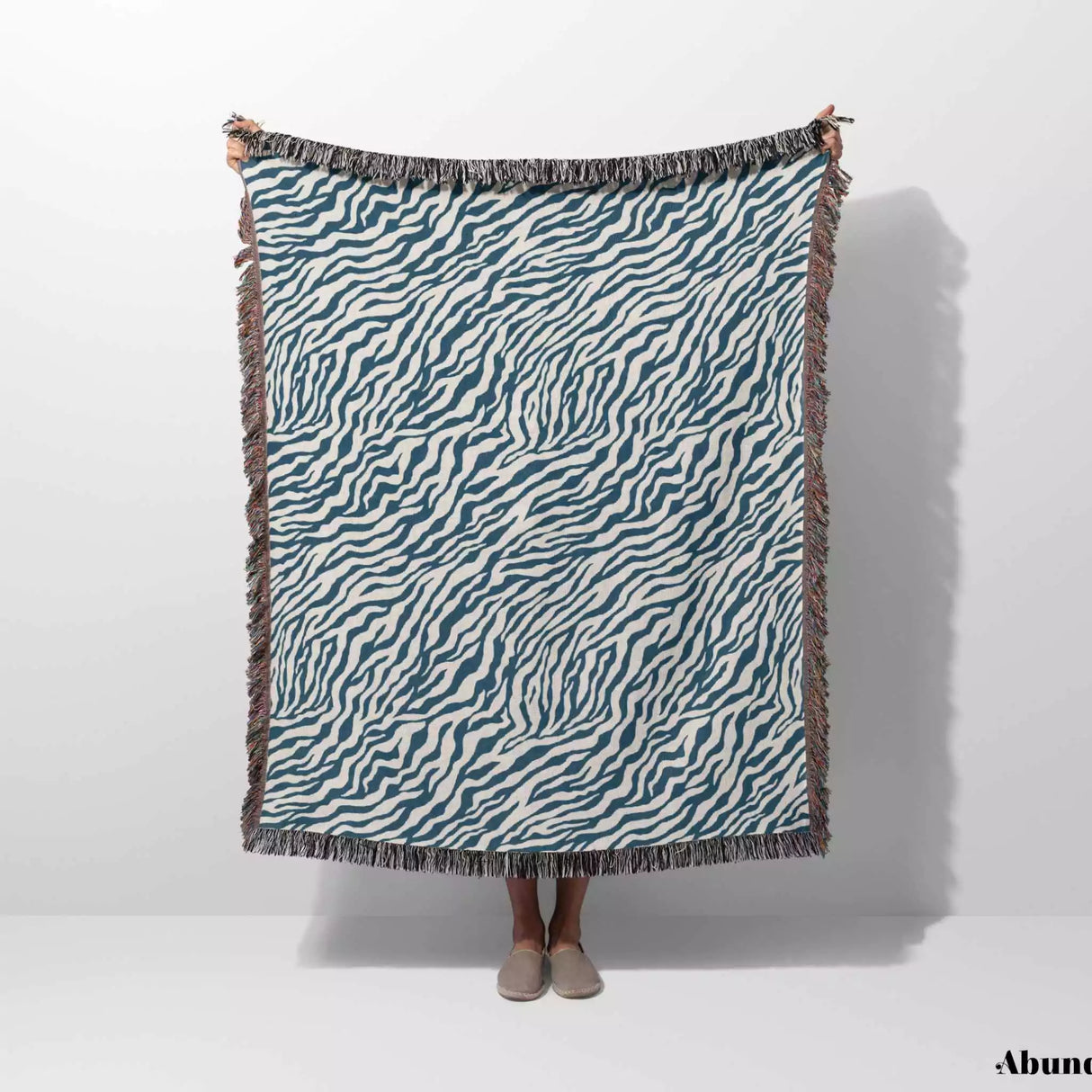 Zebra Animal Print Blue Woven Throw Blanket and Tapestry - DesignerOllie.com