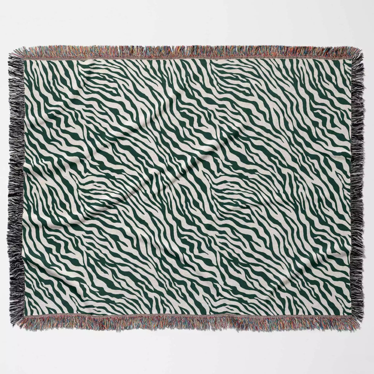 Zebra Animal Print Forest Green Woven Throw Blanket and Tapestry - DesignerOllie.com