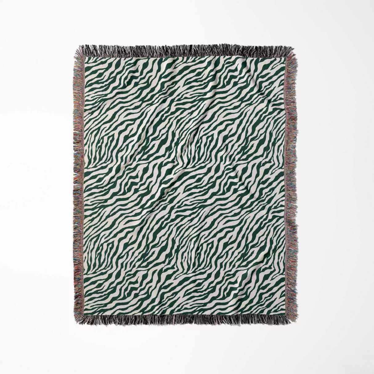 Zebra Animal Print Forest Green Woven Throw Blanket and Tapestry - DesignerOllie.com