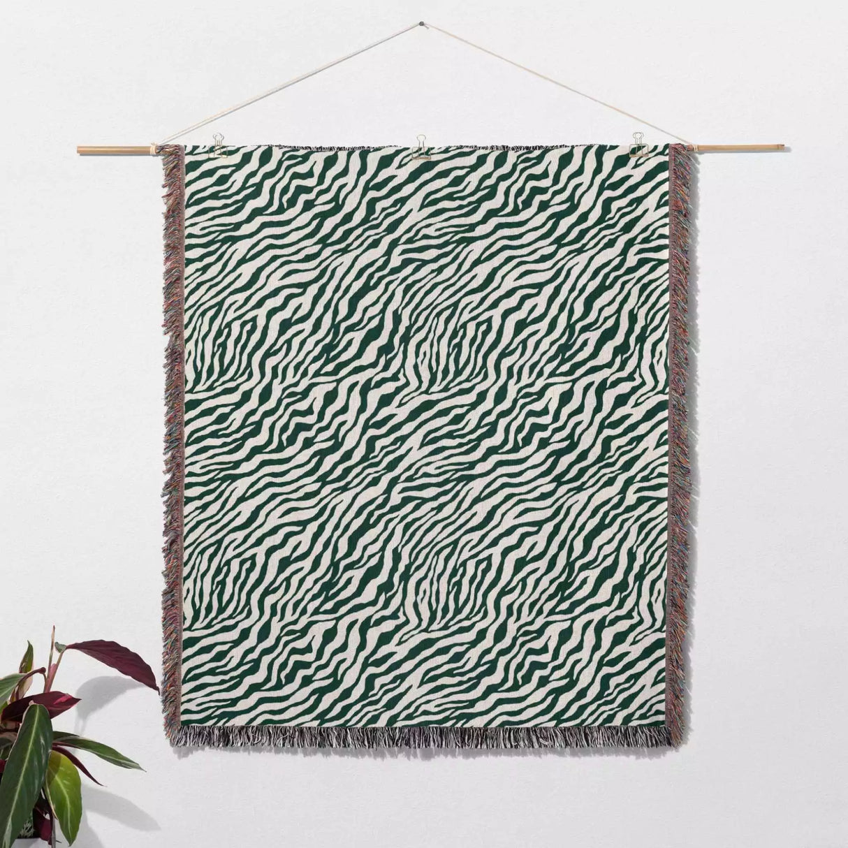 Zebra Animal Print Forest Green Woven Throw Blanket and Tapestry - DesignerOllie.com