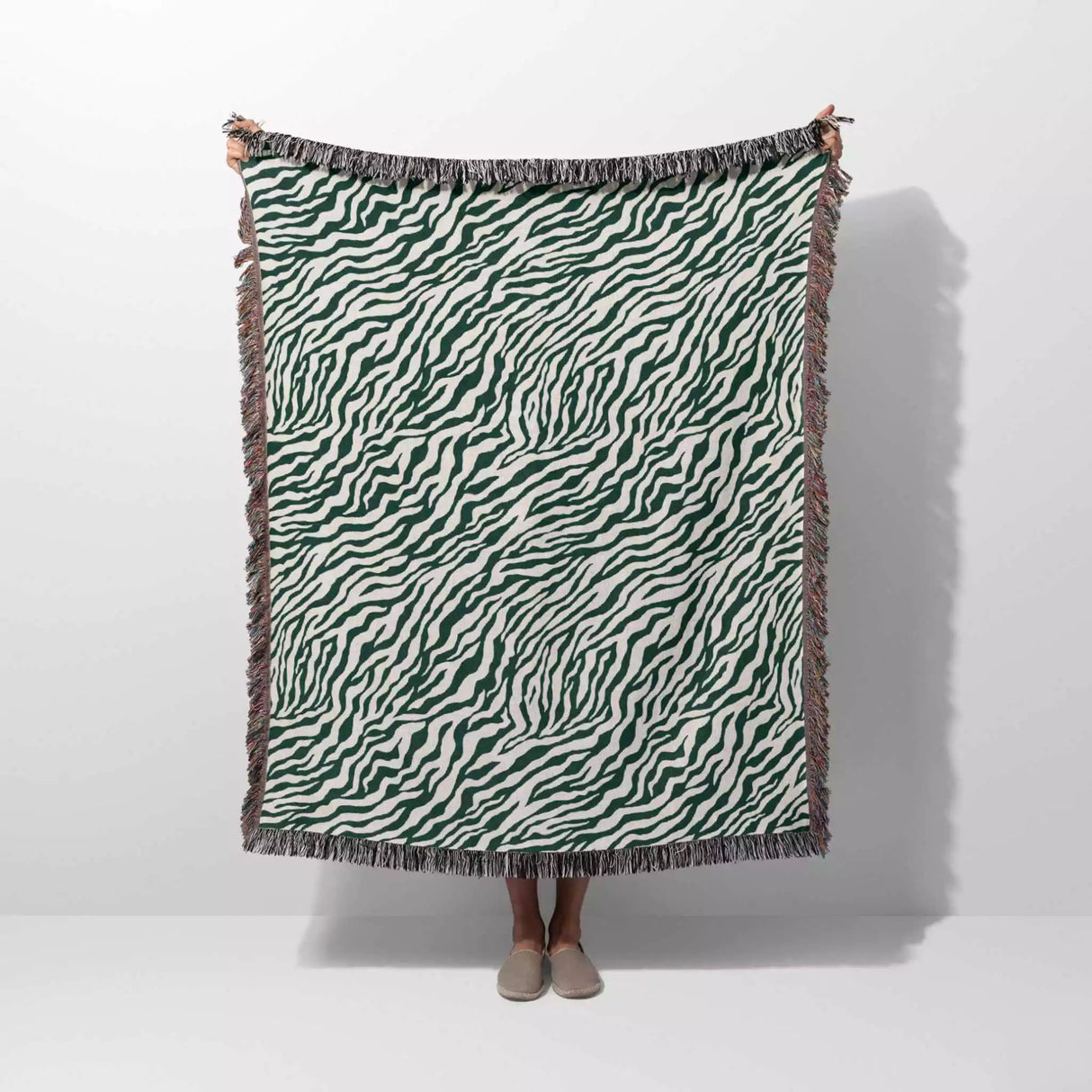 Zebra Animal Print Forest Green Woven Throw Blanket and Tapestry - DesignerOllie.com