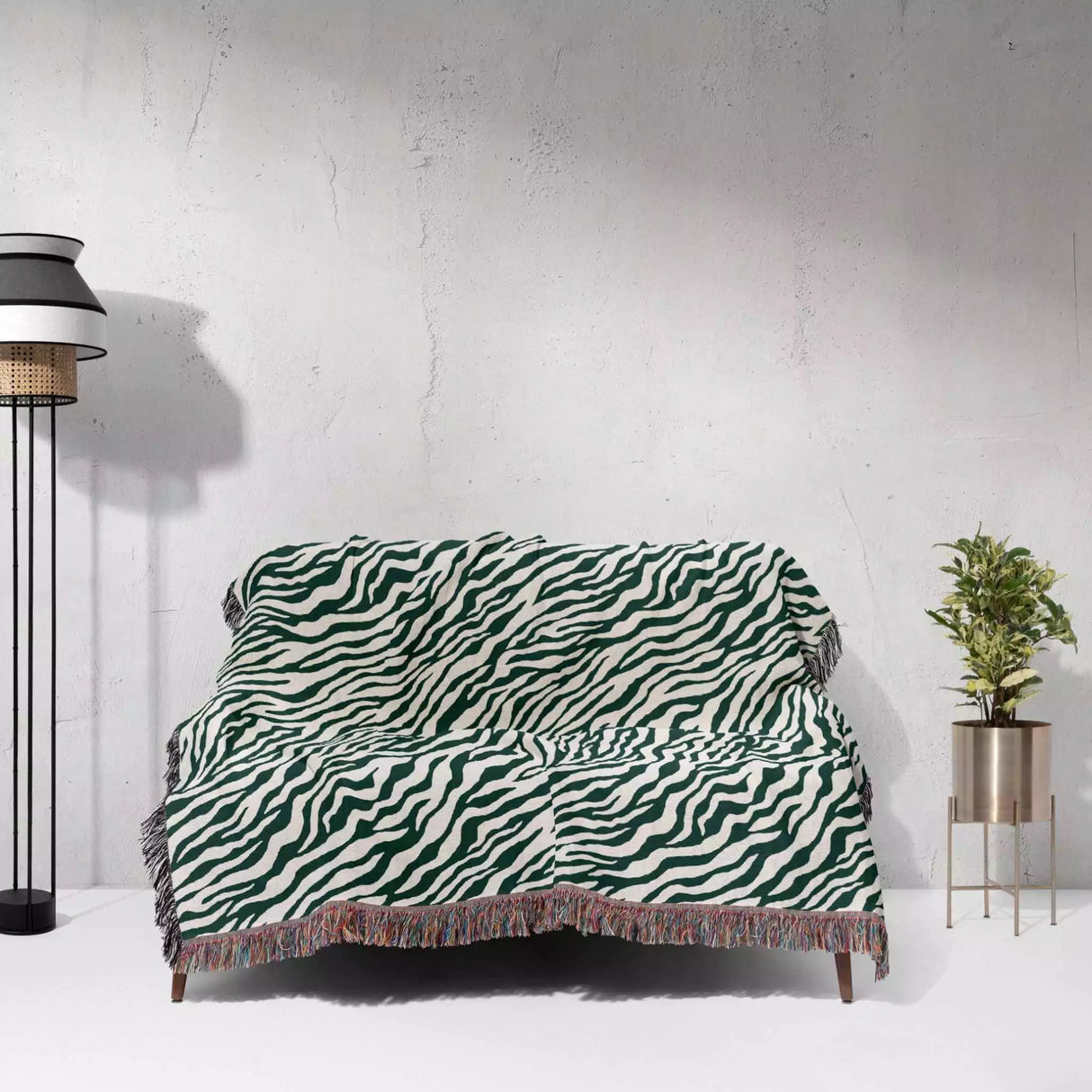 Zebra Animal Print Forest Green Woven Throw Blanket and Tapestry - DesignerOllie.com