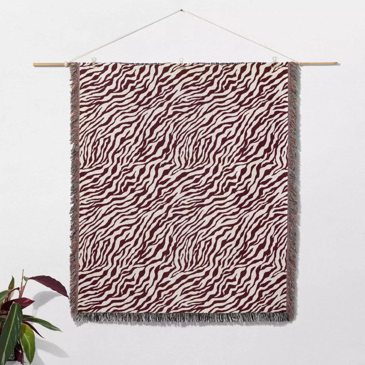Zebra Animal Print Red Woven Throw Blanket and Tapestry - DesignerOllie.com