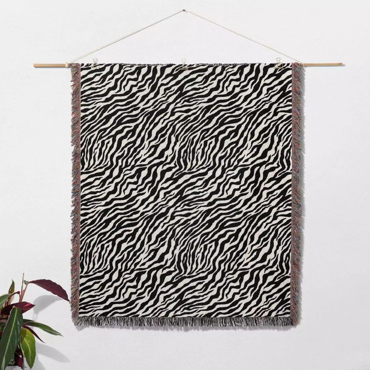 Zebra Print Black and White Woven Throw Blanket and Tapestry - DesignerOllie.com