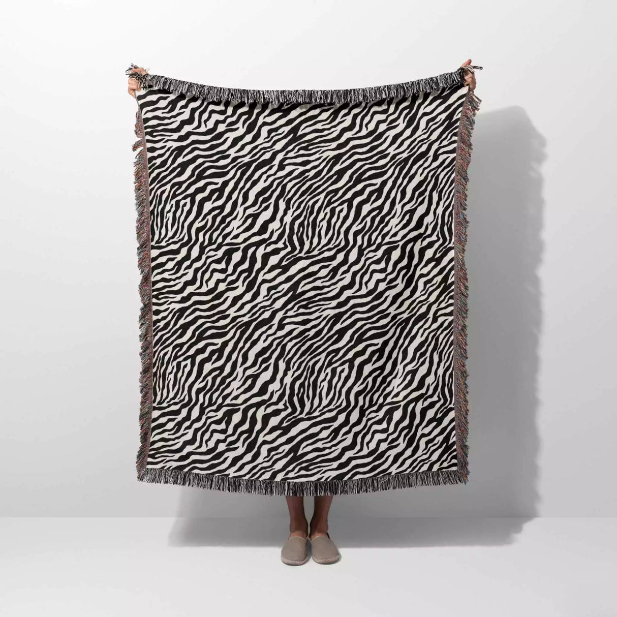Zebra Print Black and White Woven Throw Blanket and Tapestry - DesignerOllie.com
