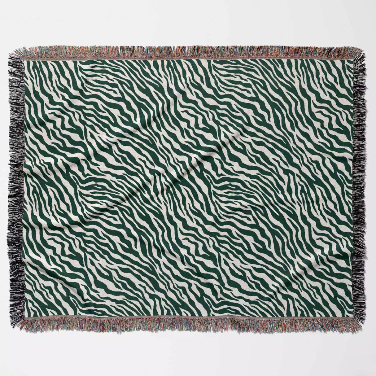 Zebra Print Forest Green Woven Throw Blanket and Tapestry - DesignerOllie.com