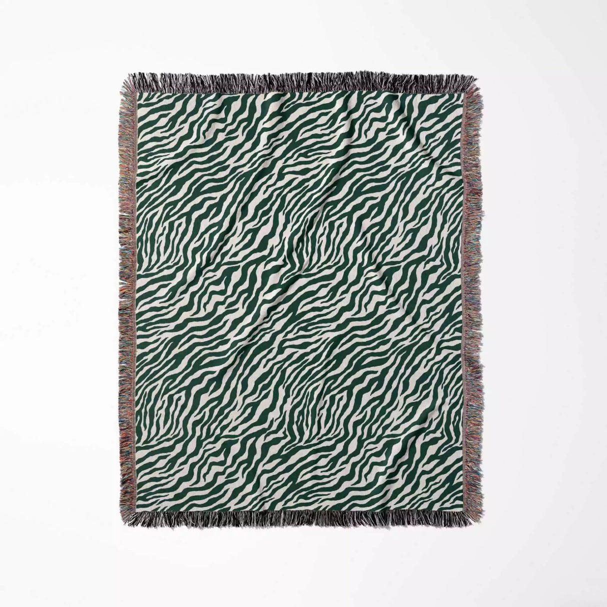 Zebra Print Forest Green Woven Throw Blanket and Tapestry - DesignerOllie.com