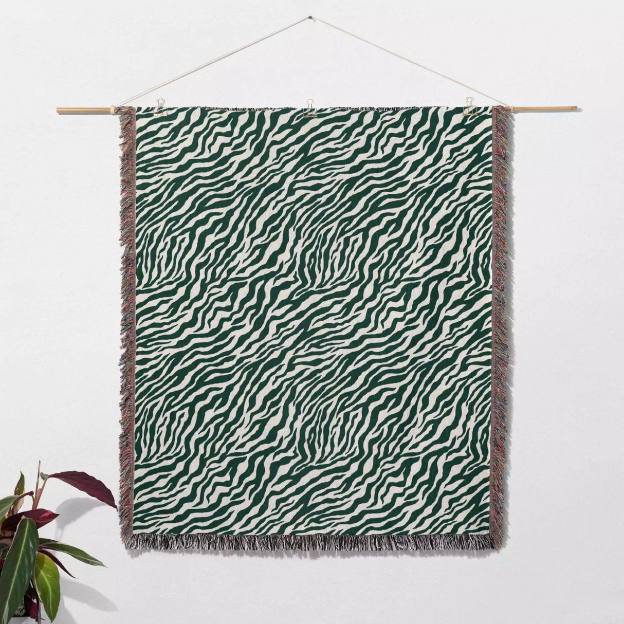 Zebra Print Forest Green Woven Throw Blanket and Tapestry - DesignerOllie.com