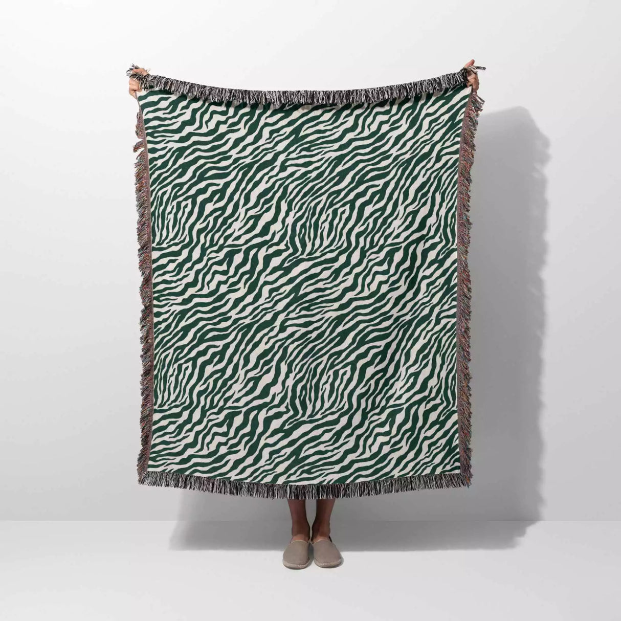 Zebra Print Forest Green Woven Throw Blanket and Tapestry - DesignerOllie.com