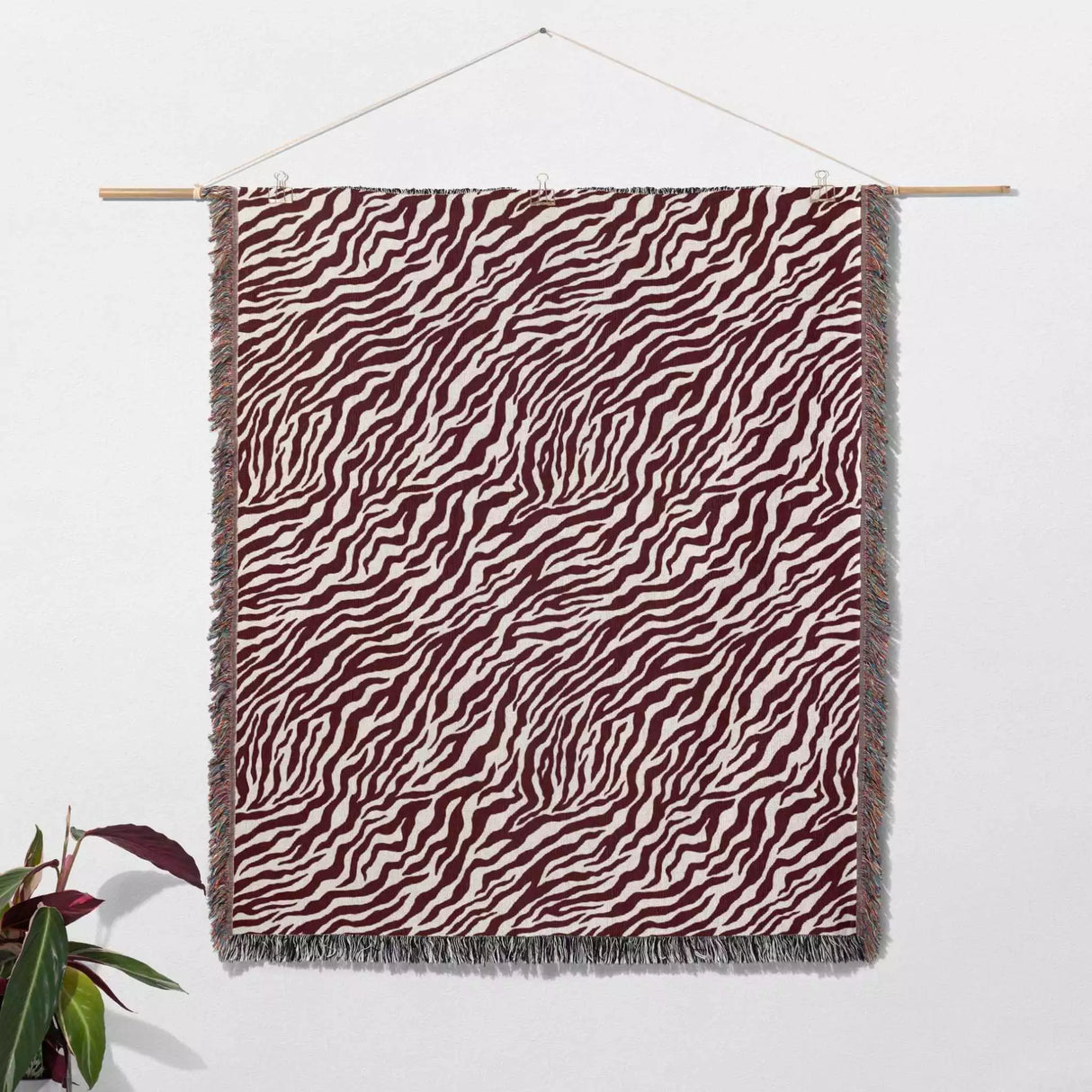 Zebra Print Red Woven Throw Blanket and Tapestry - DesignerOllie.com