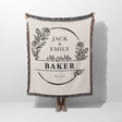 2 Year anniversary gift for wife and husband woven throw blanket  with personalized design of 'Jack & Emily Mr & Mrs Baker' on a white background