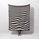 Abstract Art Waves Black and White Monochrome Woven Throw Blanket and Tapestry - DesignerOllie.com