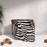 Abstract Art Waves Black and White Monochrome Woven Throw Blanket and Tapestry - DesignerOllie.com