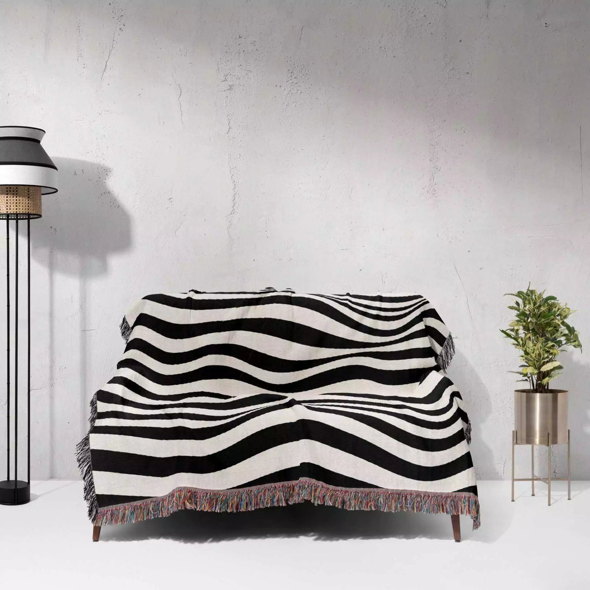 Abstract Art Waves Black and White Monochrome Woven Throw Blanket and Tapestry - DesignerOllie.com