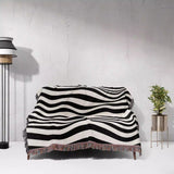 Abstract Art Waves Black and White Monochrome Woven Throw Blanket and Tapestry - DesignerOllie.com