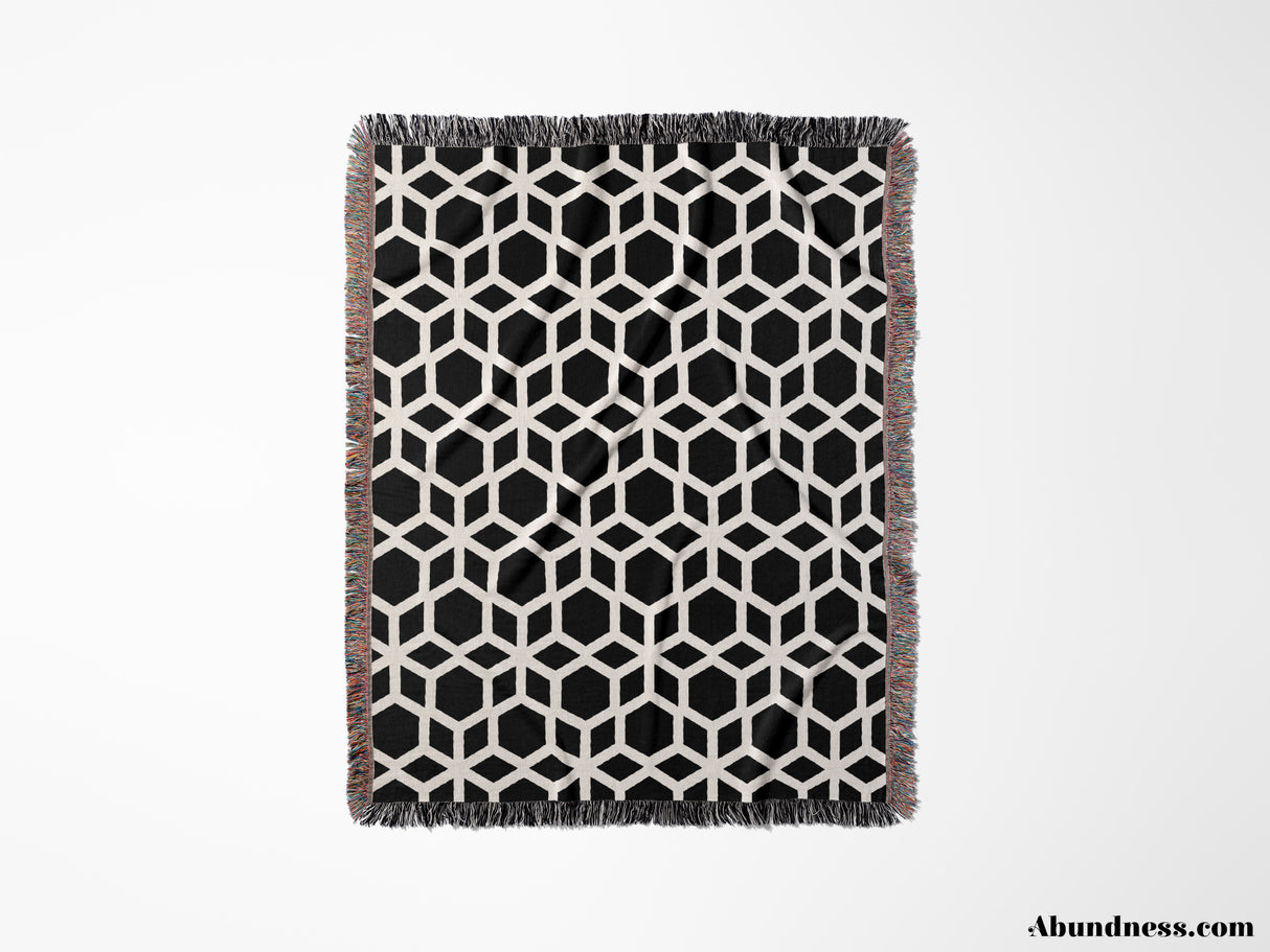 Abstract Geometric Art Black and White Monochrome Woven Throw Blanket and Tapestry