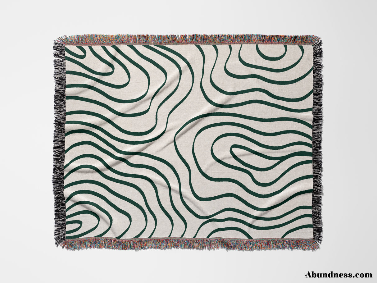 Abstract Lines Forest Green Woven Throw Blanket and Tapestry