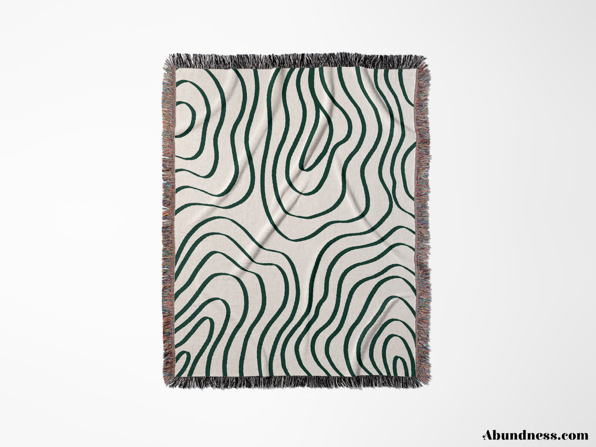 Abstract Lines Forest Green Woven Throw Blanket and Tapestry