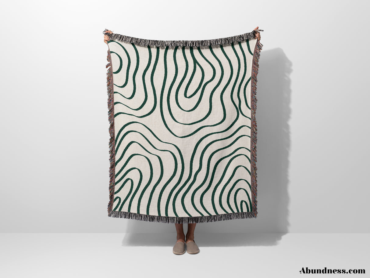 Abstract Lines Forest Green Woven Throw Blanket and Tapestry