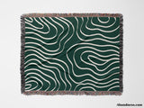 Abstract Lines Modern Art Forest Green Woven Throw Blanket and Tapestry