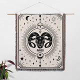 Used as wall decor, this Aries Zodiac Blanket transforms into a stunning tapestry. The detailed woven pattern and celestial elements create a captivating piece of art, ideal as a unique birthday gift for astrology lovers.