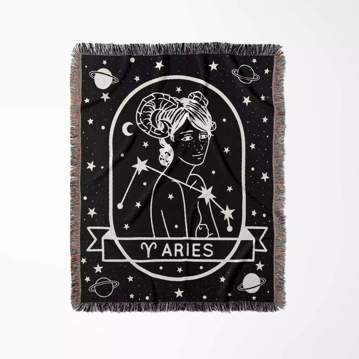 Aries Zodiac Sign Astrology Woman Woven Throw Blanket Tapestry - DesignerOllie.com