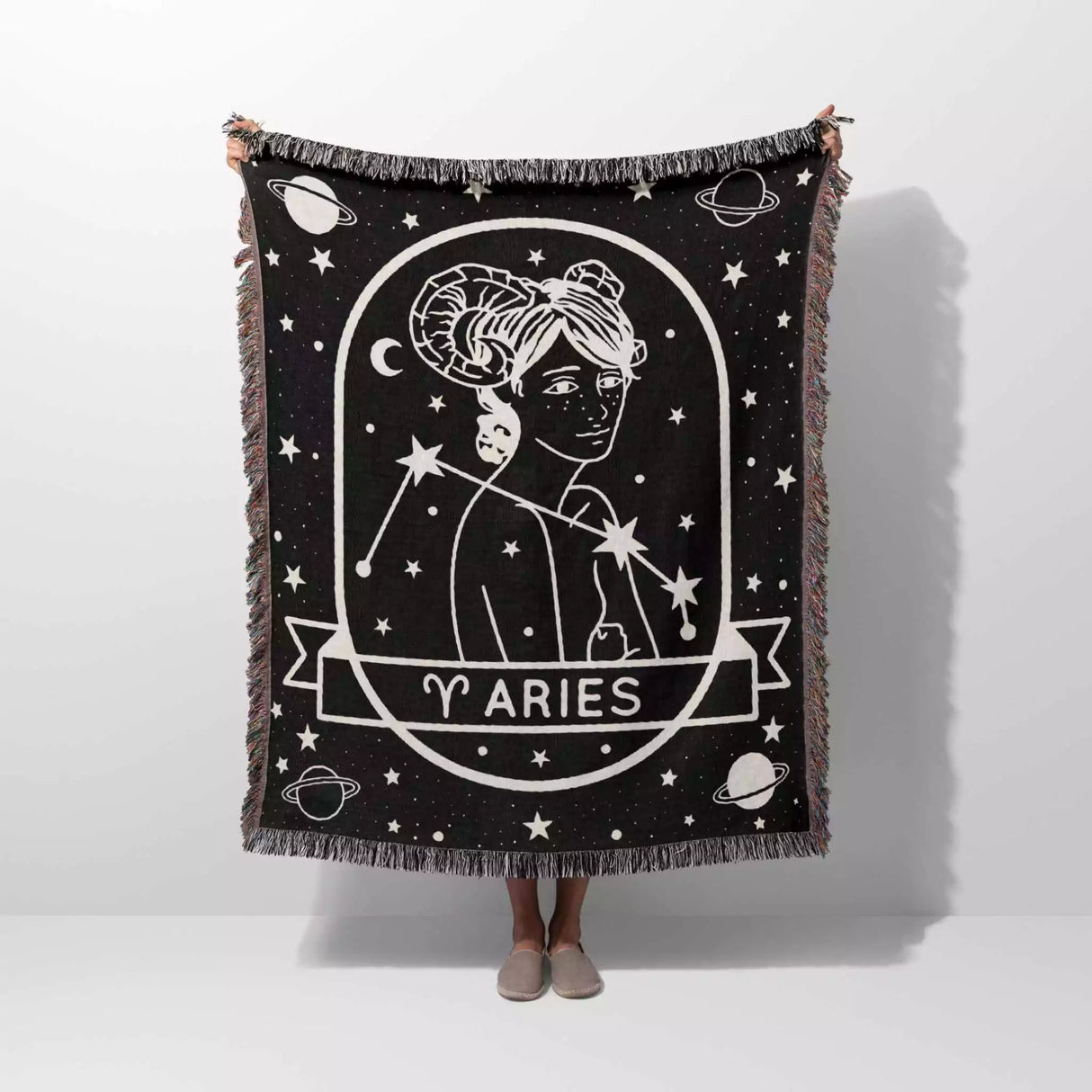 Aries Zodiac Sign Astrology Woman Woven Throw Blanket Tapestry - DesignerOllie.com