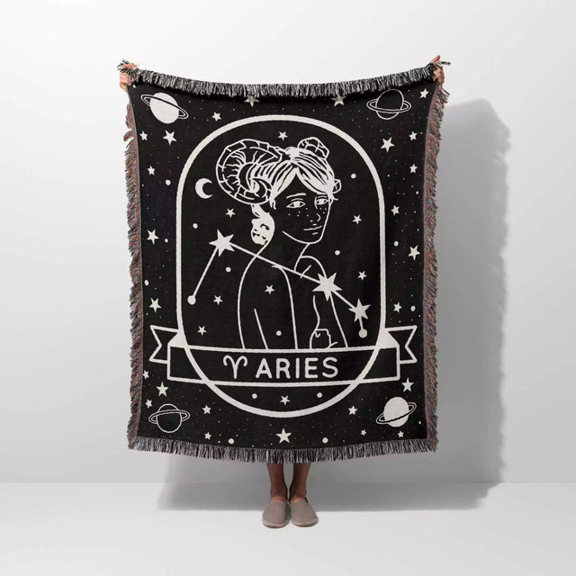 Aries Zodiac Sign Astrology Woman Woven Throw Blanket Tapestry - DesignerOllie.com