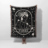 Aries Zodiac Sign Astrology Woman Woven Throw Blanket Tapestry