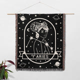 Aries Zodiac Sign Astrology Woman Woven Throw Blanket Tapestry