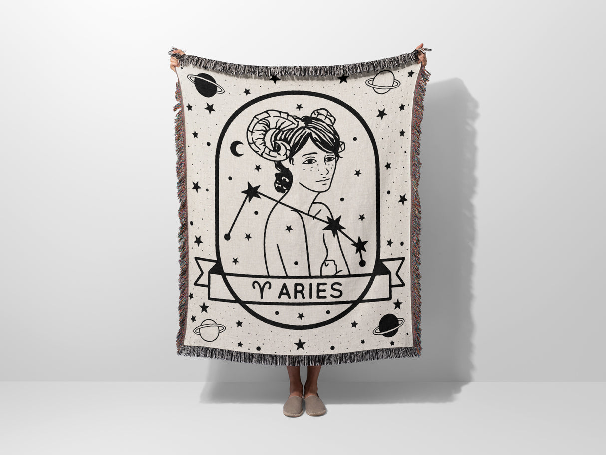 Aries Zodiac Sign Astrology Woman Woven Throw Blanket and Tapestry Blanket