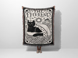 Black Cat Tarot Card The Emperor Black and White Woven Throw Blanket and Tapestry