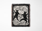 Black Cat Tarot Card The Lovers Black and White Woven Throw Blanket and Tapestry