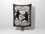 Black Cat Tarot Card The Lovers Black and White Woven Throw Blanket and Tapestry