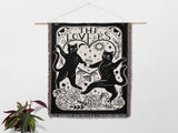 Black Cat Tarot Card The Lovers Black and White Woven Throw Blanket and Tapestry