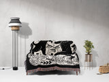 Black Cat Tarot Card The Lovers Black and White Woven Throw Blanket and Tapestry