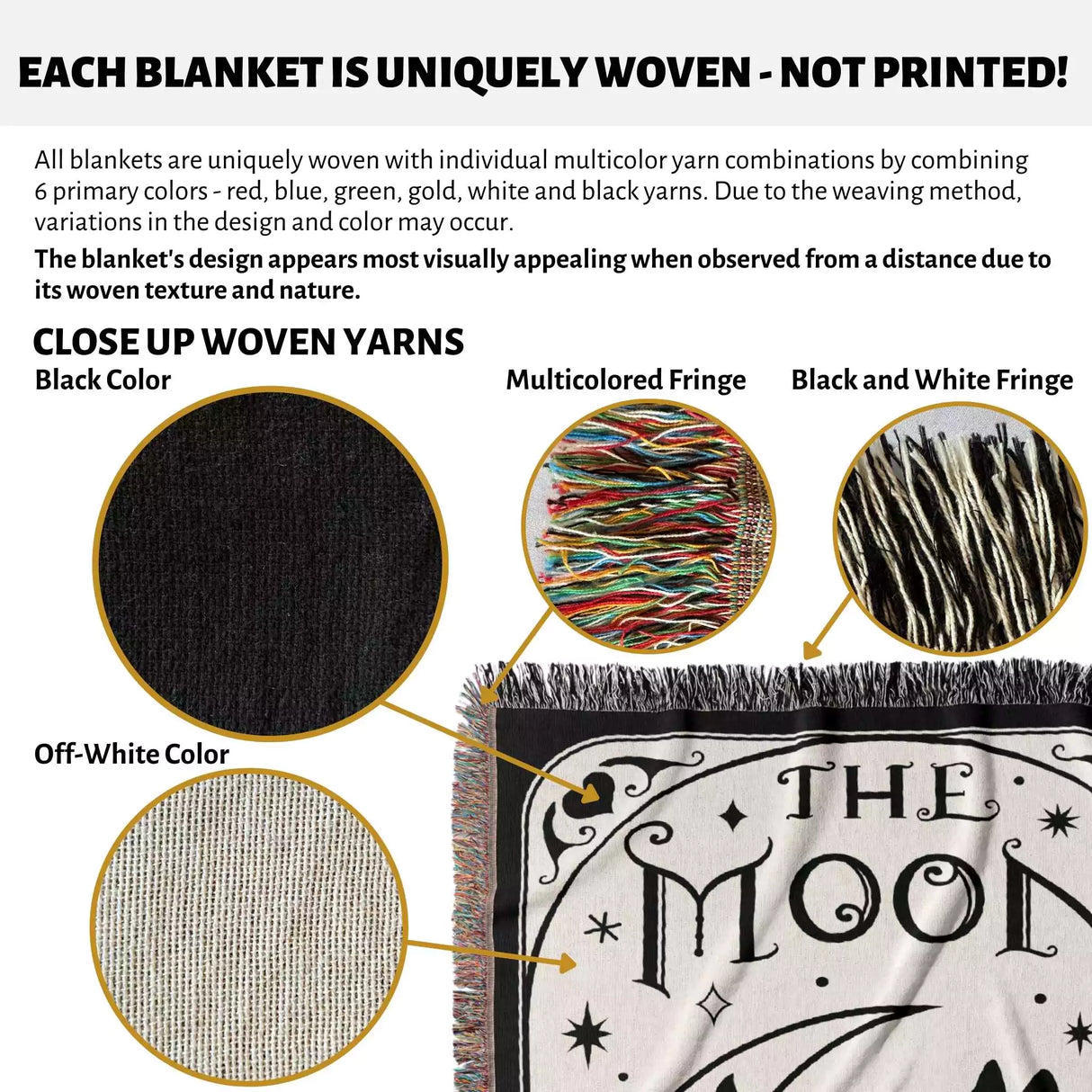 Black Cat Tarot Card The Moon Black and White Woven Throw Blanket and Tapestry - DesignerOllie.com