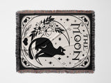 Black Cat Tarot Card The Moon Black and White Woven Throw Blanket and Tapestry