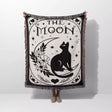 Black Cat Tarot Card The Moon Black and White Woven Throw Blanket and Tapestry - DesignerOllie.com