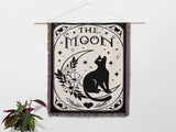 Black Cat Tarot Card The Moon Black and White Woven Throw Blanket and Tapestry