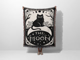 Black Cat Tarot Card The Moon Monochrome Woven Throw Blanket and Tapestry