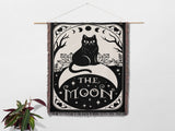 Black Cat Tarot Card The Moon Monochrome Woven Throw Blanket and Tapestry