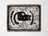 Black Cat Tarot Card The Star Black and White Woven Throw Blanket and Tapestry