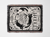 Black Cat Tarot Card The Wheel Black and White Woven Throw Blanket and Tapestry